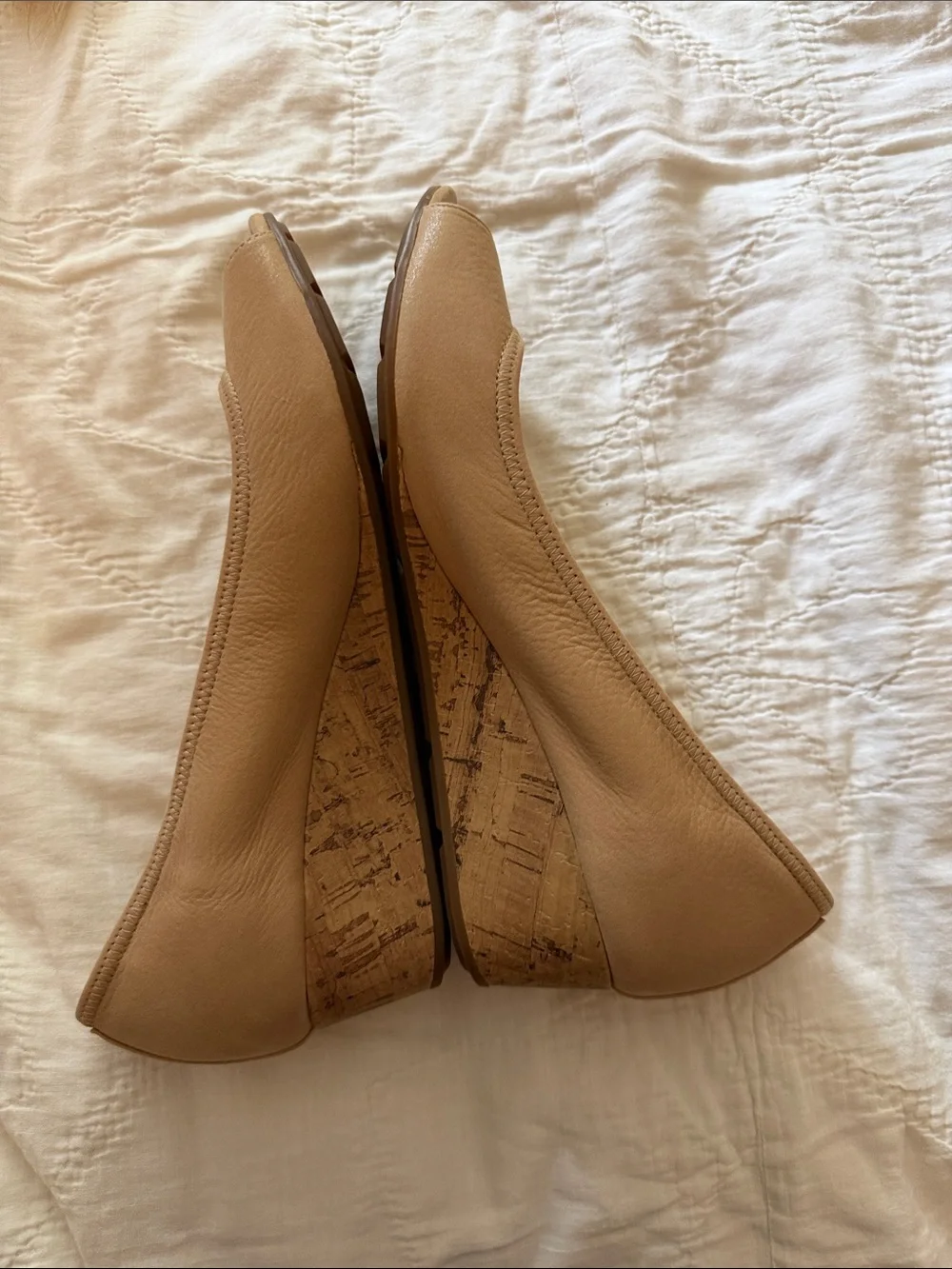 Cole Haan Beige Peep-Toe Leather Flats